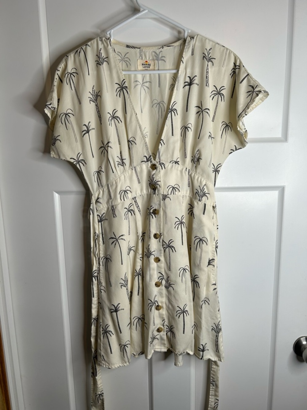 Marine Layer Women’s Sizes Small Knee Length Dress Cream With Palm Trees 4725